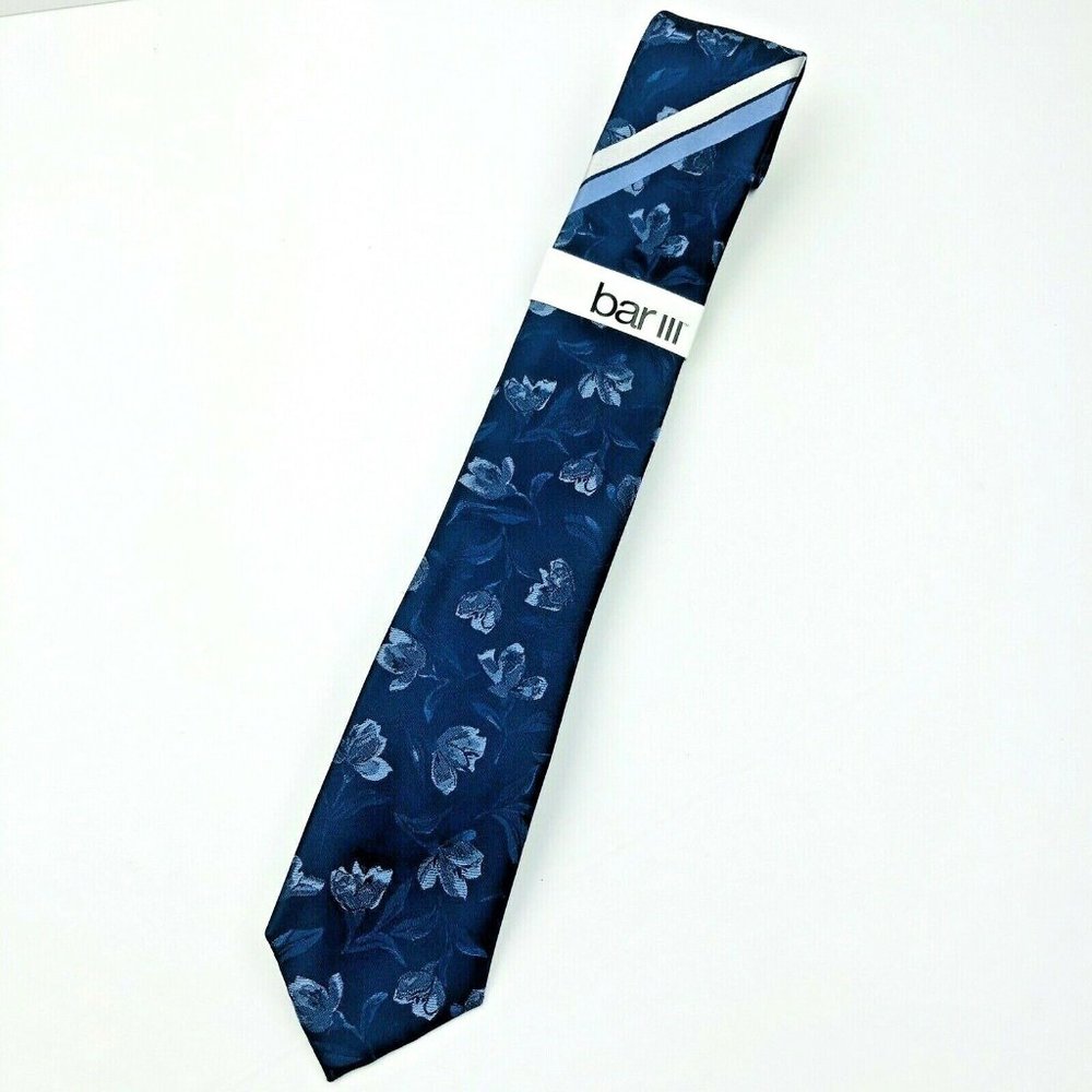 Bar III Park Floral Navy Blue Skinny Striped Tie